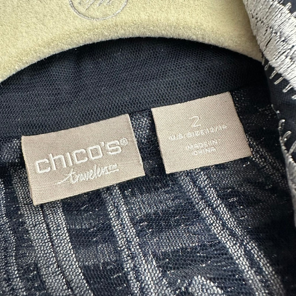 Chicos Travelers Womens Metallic Embroidered Open Front Jacket Size 2 US L Bold - Picture 3 of 8